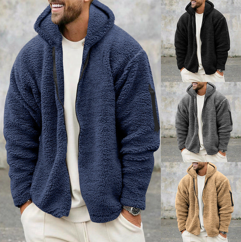 Plush Hooded Jacket Men's Autumn And Winter Fleece Men DealSniper.net