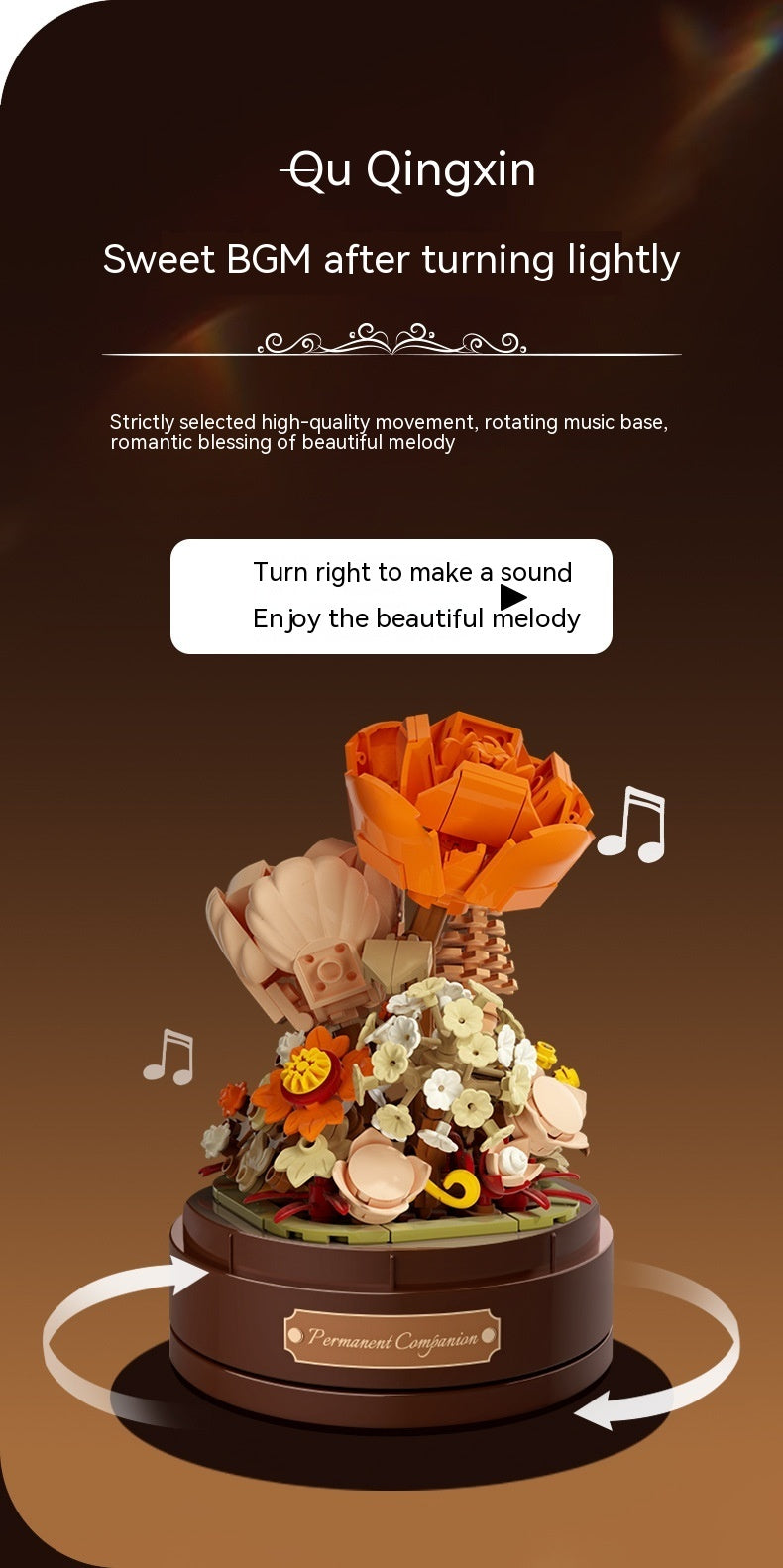 Building Blocks Flower Music Box Valentine's Day Gift Assembled Toys Kids DealSniper.net