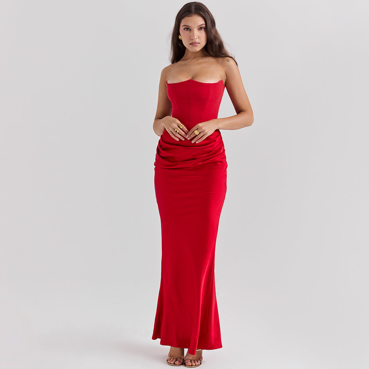 Slim Tube Top Long Dress Sexy Fashion Bandeau Backless Women DealSniper.net Red L