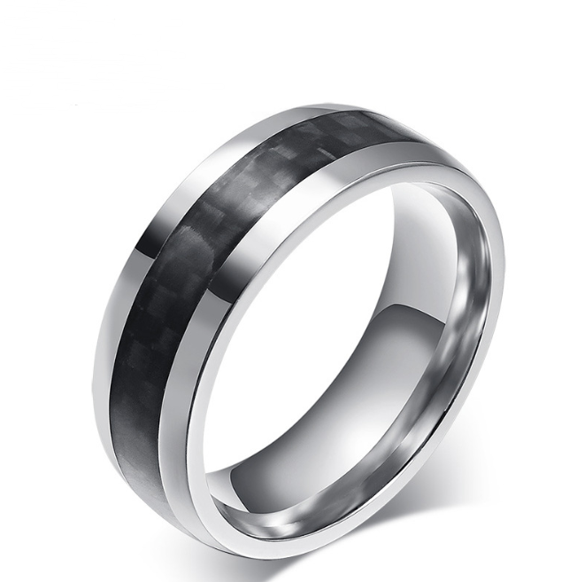 Black Carbon Fiber Inlay Men's Wedding Brand Ring Stainless Steel Jewelry 8mm Jewelry DealSniper.net 10 White