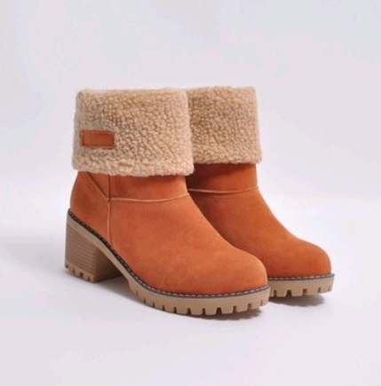 Mid-Tube Thick Heel Suede Snow Boots Women DealSniper.net Orange 35