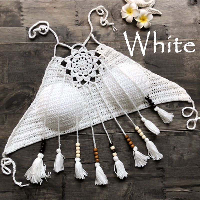 Tassel bohemian swimsuit Women DealSniper.net white L