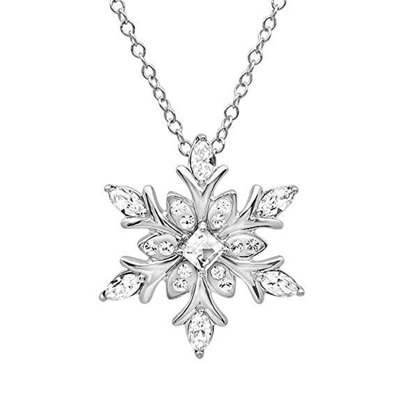 Zircon Christmas Snowflake Necklace Jewelry DealSniper.net White