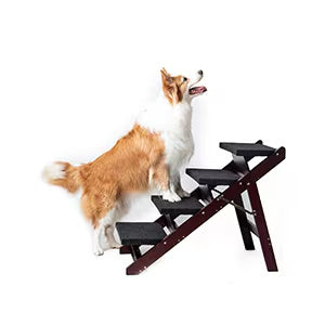 Wooden Dog Stairs Steps Foldable 4 Levels Pet Stairs & Ramp Pets DealSniper.net