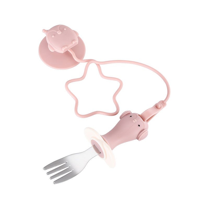 Infant Stainless Steel Training Spoon Fork Silicone Anti-drop Kids DealSniper.net