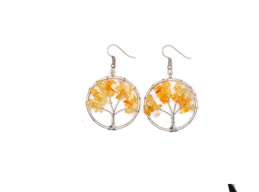 Natural Crystal Crushed Stone Tree Wishing Tree Earrings Crystal Tree Earrings Jewelry Deals DealSniper.net Yellow