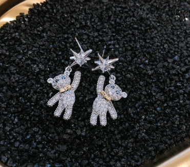 Female bear silver earrings Jewelry DealSniper.net Silver Golden bow