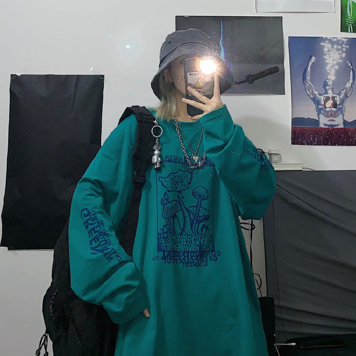 Poisonous mushroom print loose long sleeves Women DealSniper.net