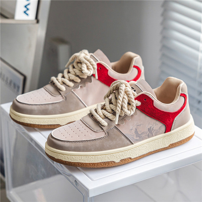 Lace-up Casual Shoes Men Soft Thick Sole Fashion Comfortable Breathable Flats Sneakers Student Platform Outdoor Walking Shoes Men DealSniper.net Red 39