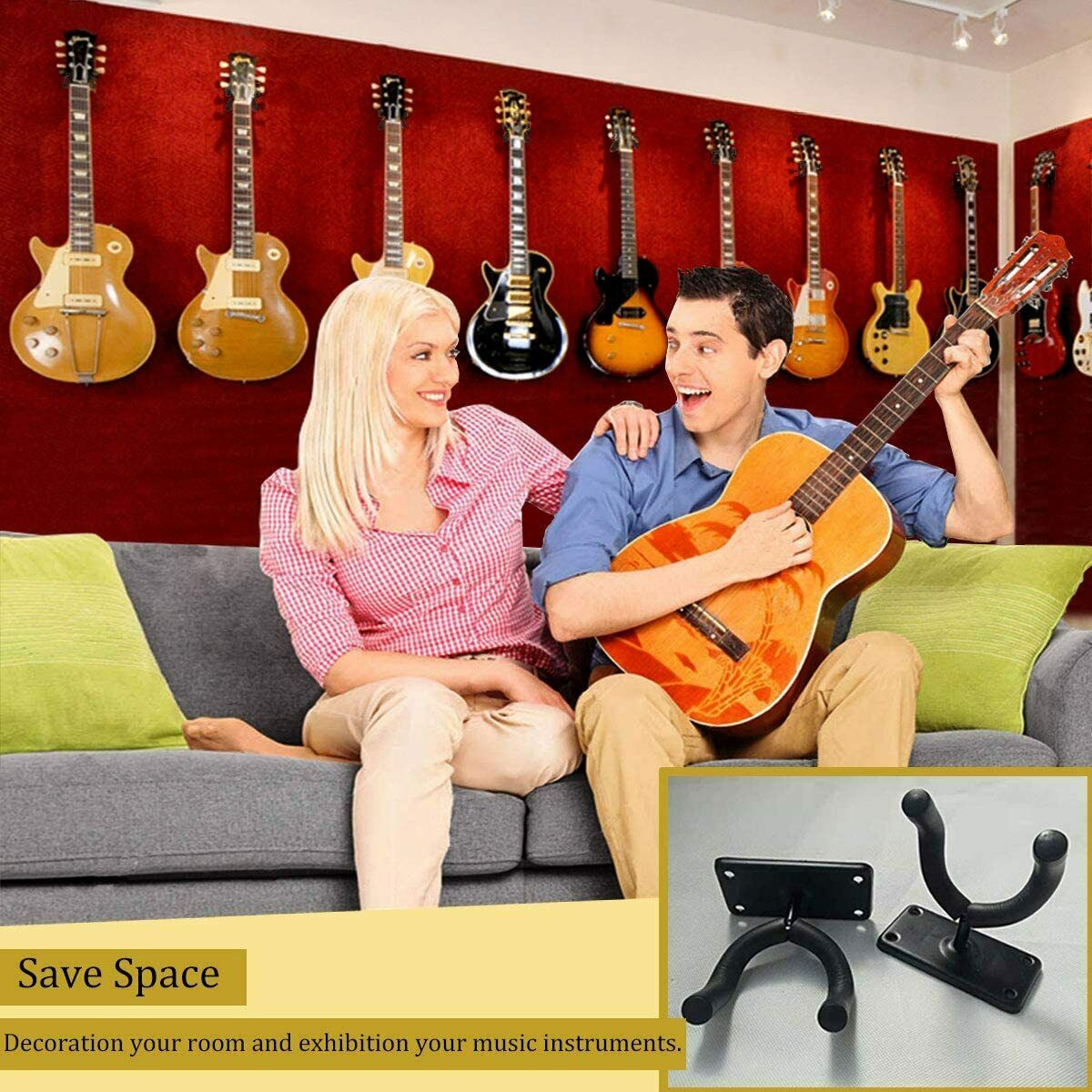 2 PCS Guitar Hangers Wall Mount Arm Instrument Display Holder Padded Hook Rack Home DealSniper.net