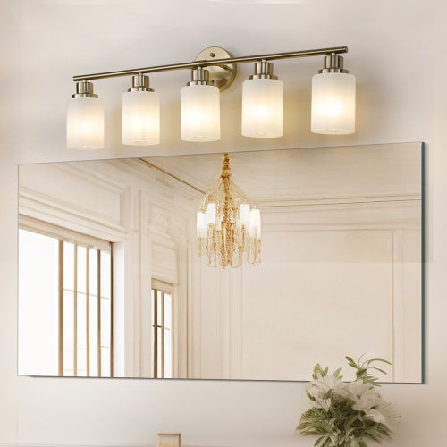 5 Lamps Gold Bathroom Vanity Lamp Frosted Glass Home Decor DealSniper.net