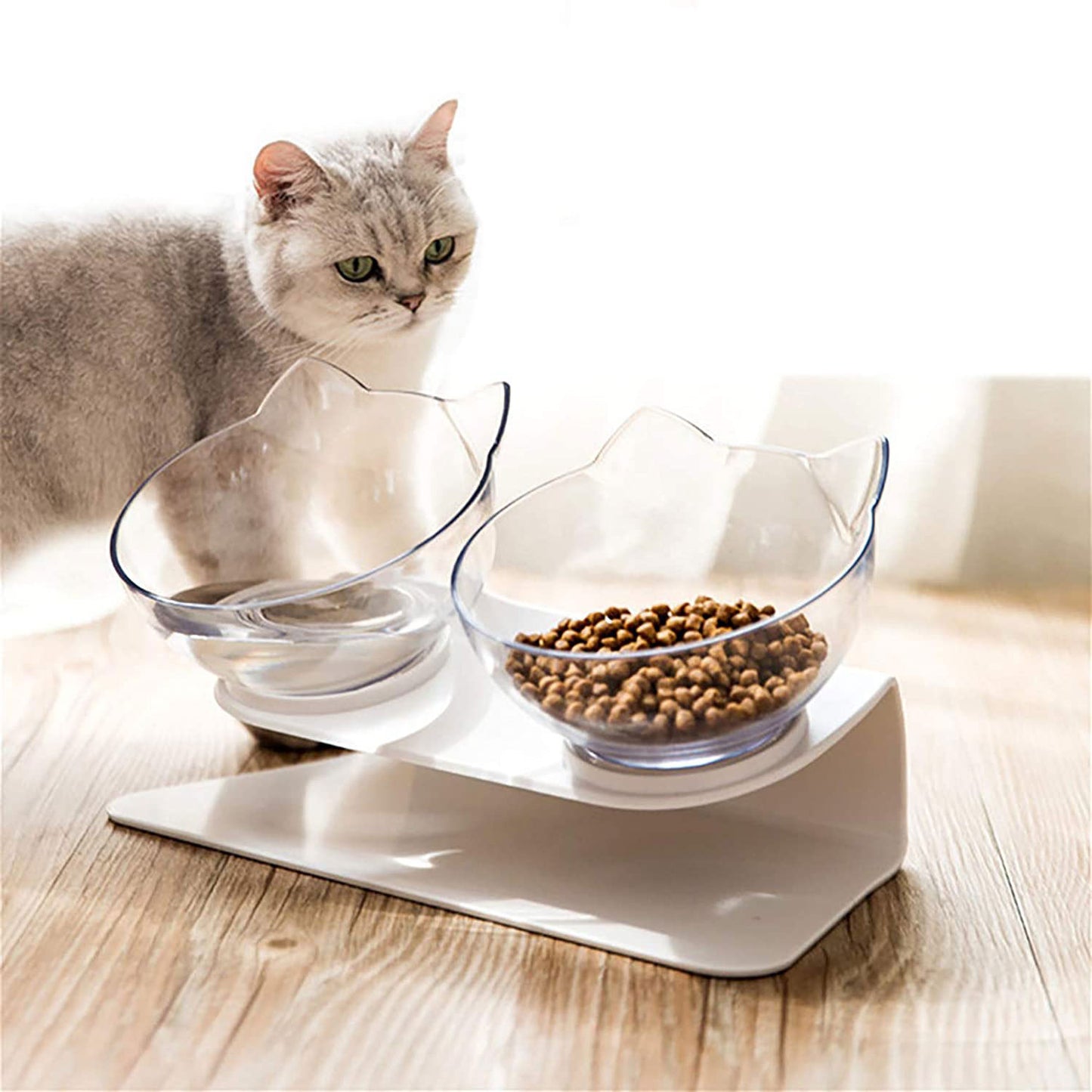 Non Slip Double Cat Bowl With Raised Stand Pet Food Pets DealSniper.net