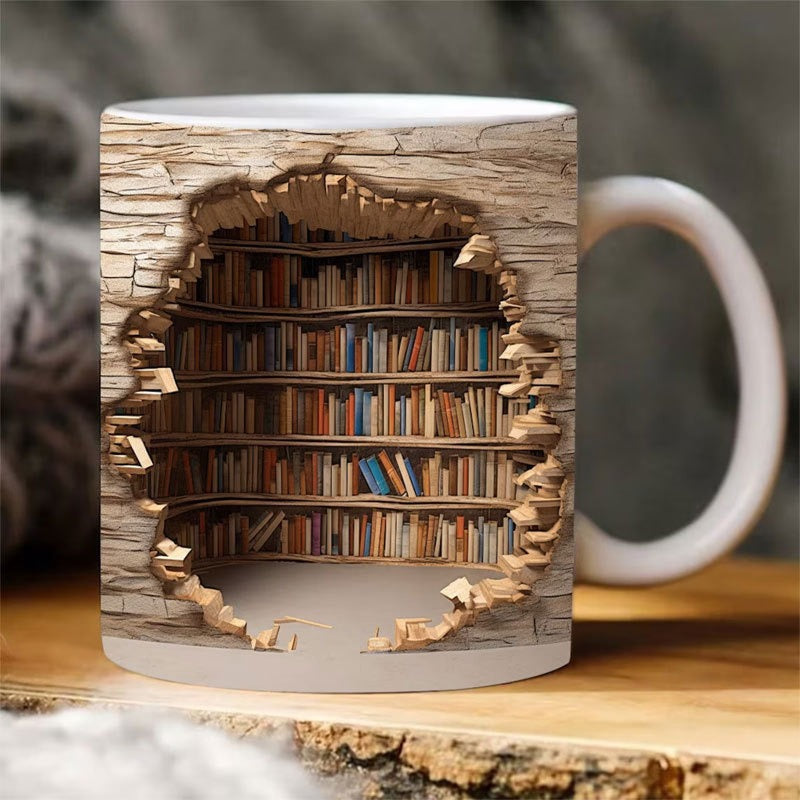 3D Bookshelf Mug Creative Ceramic Water Cup With Handle Kitchen DealSniper.net B 9.8x8CM
