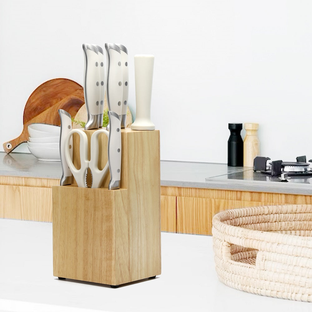 Qulajoy White Knife Set With Block - 9 Piece Razor Sharp Forged High Carbon Stainless Steel Kitchen Knives - Triple Rivet Cooking Knife Set With Kitchen Shear And Sharpener Stick Kitchen DealSniper.net