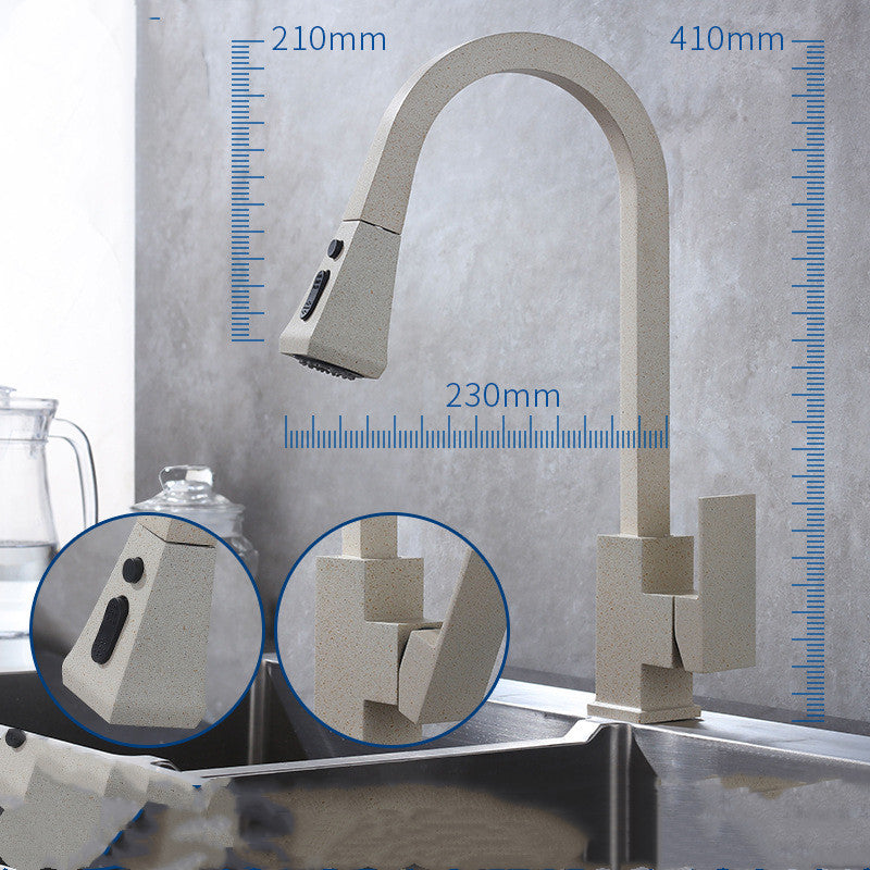 Stretchable Sink Faucet Double Outlet Mode Kitchen DealSniper.net Oatmeal