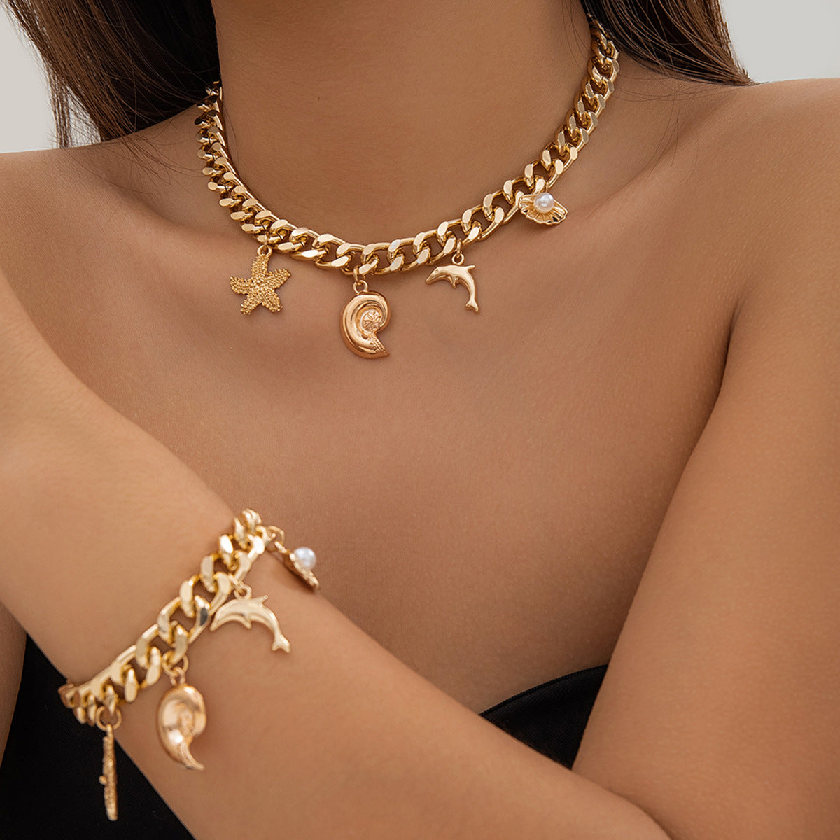 Creative Boho Conch Dolphin Starfish Pendant Fashion Jewelry Jewelry dealsniper-net Set