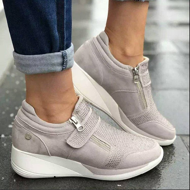 Canvas Shoes Lovely Round Head Thick Bottom Rhinestone Velcro Single Shoes Mary Jane Women's Style Women DealSniper.net Gray 35