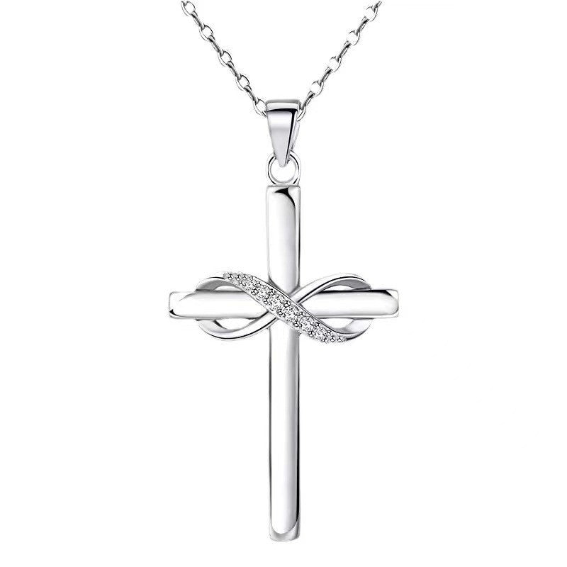 Cross With Infinity Sign Pendant Necklace For Women Jewelry DealSniper.net 3056 Silver