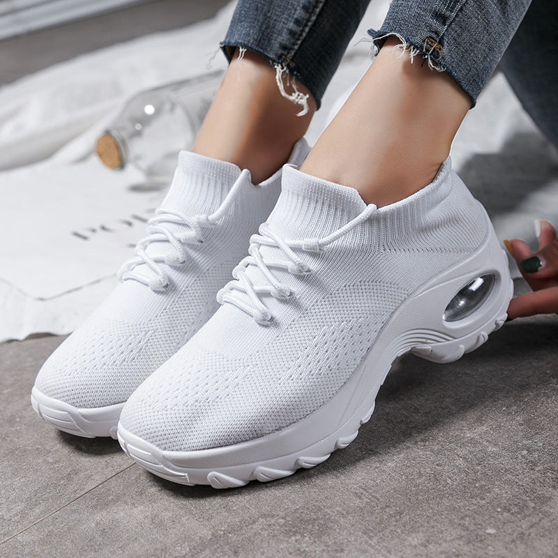 Sports shoes women flying knit socks shoes shaking shoes Women DealSniper.net White 35