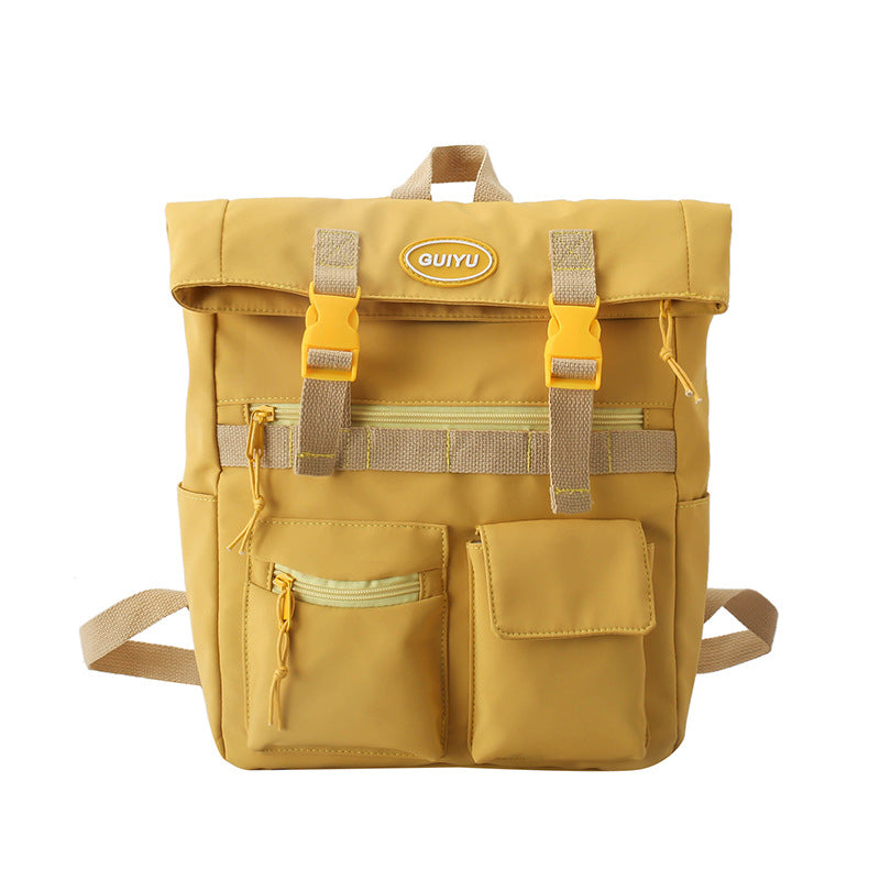 Multi-pocket Backpack Women Fashion Buckle Students School Bags Women DealSniper.net Yellow
