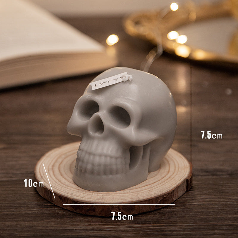 Halloween Skull Aromatherapy Candle Handmade Holidays DealSniper.net Gray BlackBerry Basil