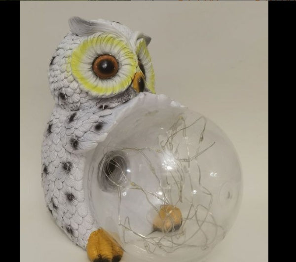 Solar LED Resin Amazon Owl Hug Ball Outdoor Light Garden DealSniper.net