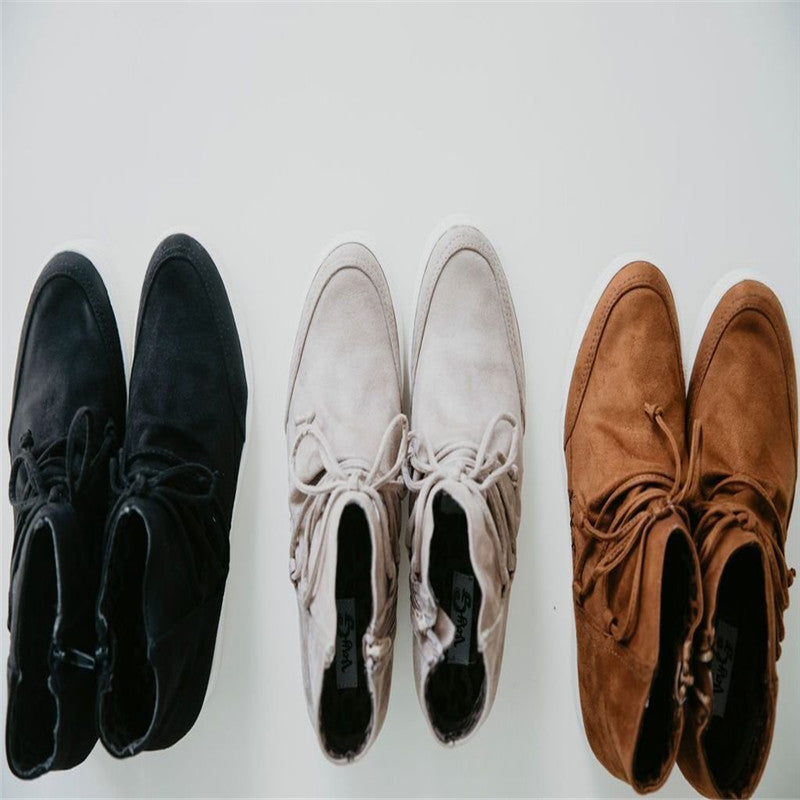 Fashion High-top Lace-up Flat Ankle Boots Women Women DealSniper.net White 43