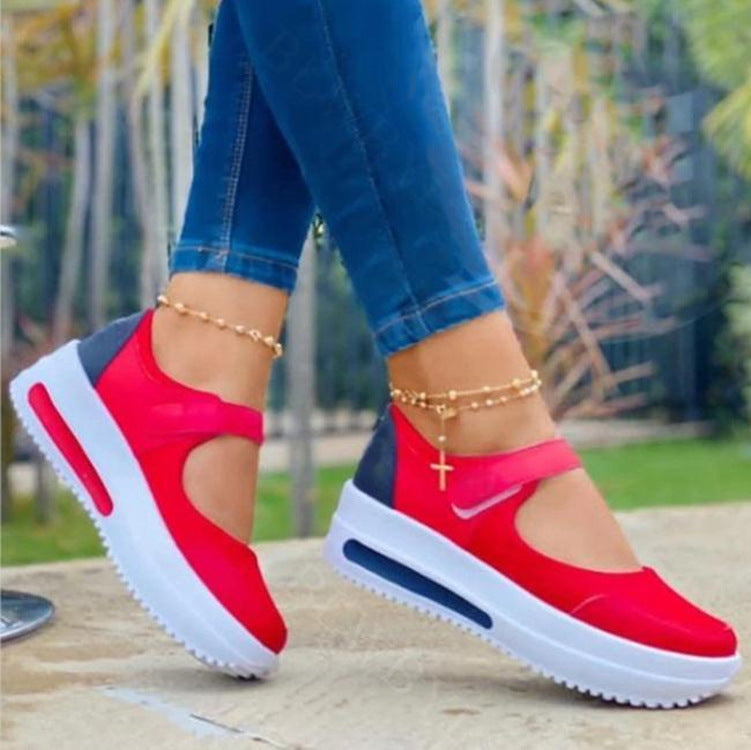 Women Fashion Vulcanized Sneakers Platform Solid Color Flats Deals DealSniper.net Red 35size