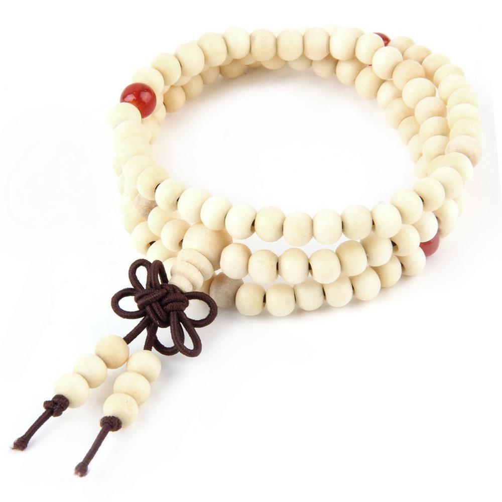 6mm Natural Sandalwood Buddhist Buddha Meditation 108 beads Jewelry DealSniper.net White