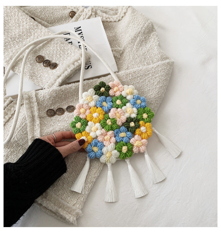 Ethnic Fluffy Bag For Women Round Bag Stylish And Versatile Women dealsniper-net WHITE