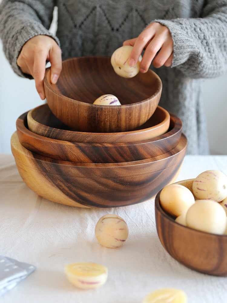 Kitchen Natural Wooden Bowl Household Fruit Bowl Kitchen DealSniper.net Brown All size