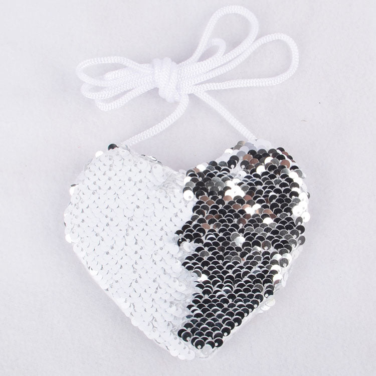 Sequined lanyard bag love children's coin purs Kids DealSniper.net silver