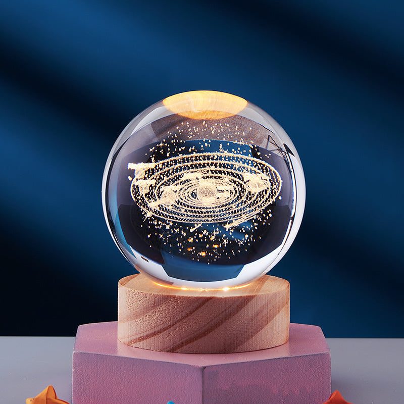 Crystal Ball 3D Inner Carved Solar System Glowing Night Lights Home Decor DealSniper.net