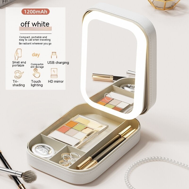 Makeup Storage Box With LED Light Mirror Portable Travel Makeup Beauty DealSniper.net Warm White USB