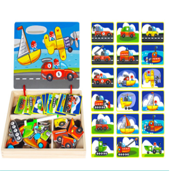Wooden Magnetic Puzzle Toys Children 3D Puzzle Box Figure Kids DealSniper.net Transportation