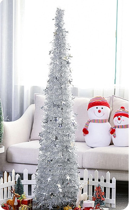 Artificial Tinsel Up Christmas Tree With Stand Christmas Decorations Holidays dealsniper-net Silver 1.2m