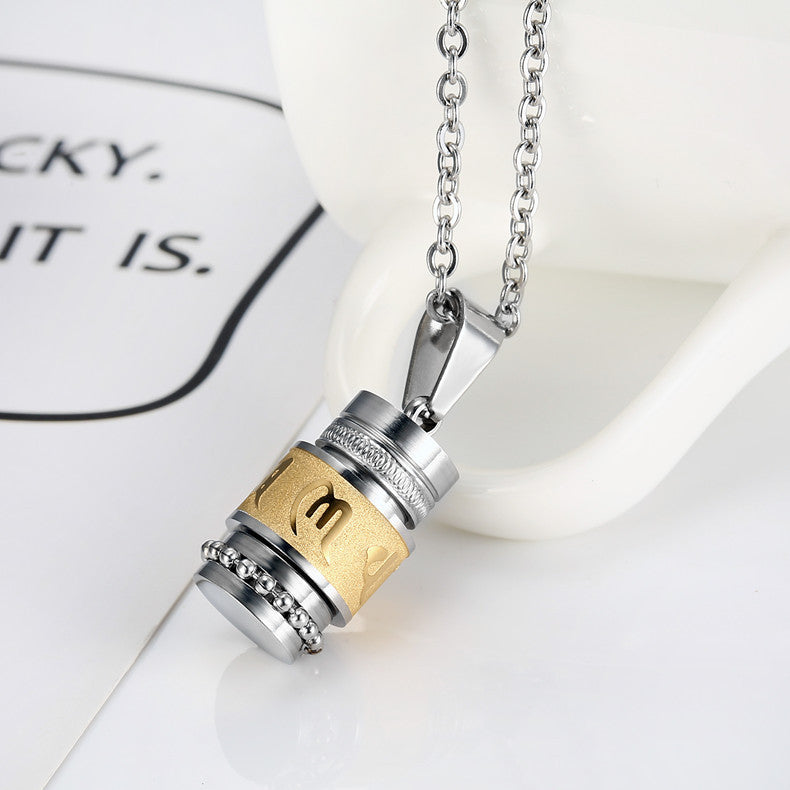 Trend Titanium Steel Prayer Wheel Six-word Mantra Pendant Jewelry DealSniper.net