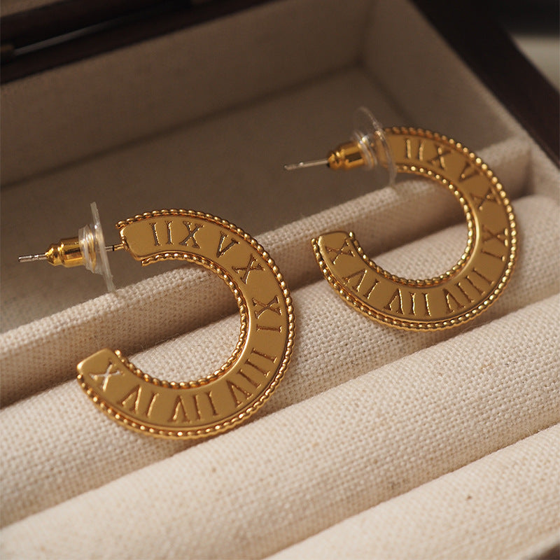 Roman Numeral Ring Shaped Earrings Design Sense Jewelry dealsniper-net