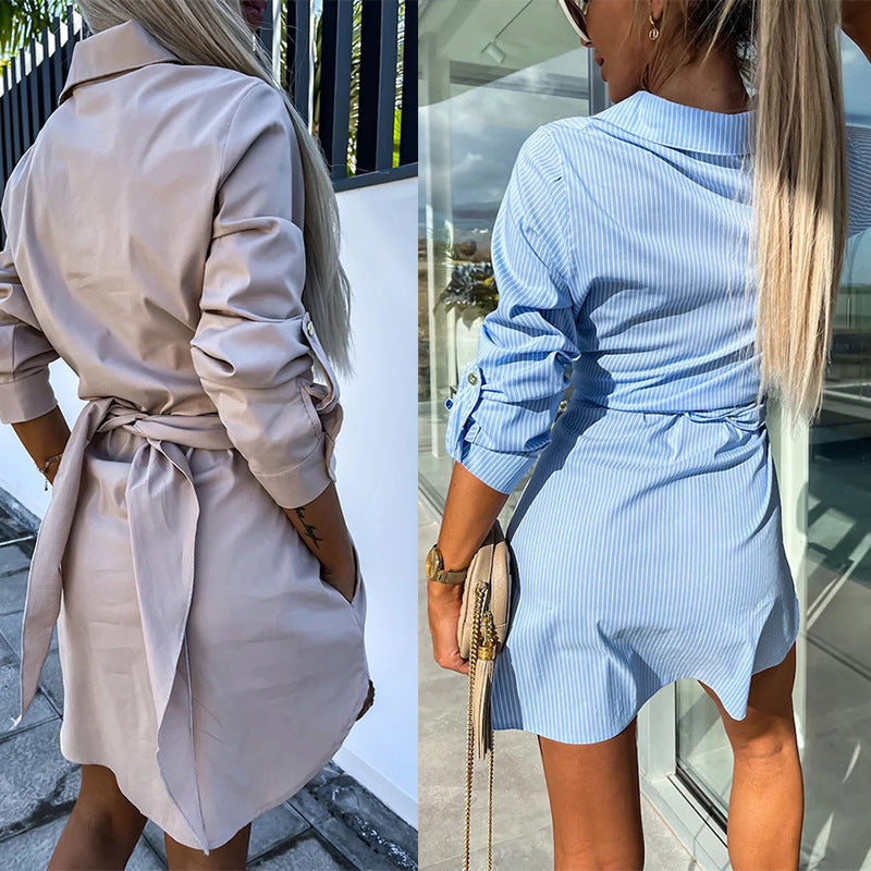 Multi-Color Rolled Sleeves Shirt Dress Women Women dealsniper-net