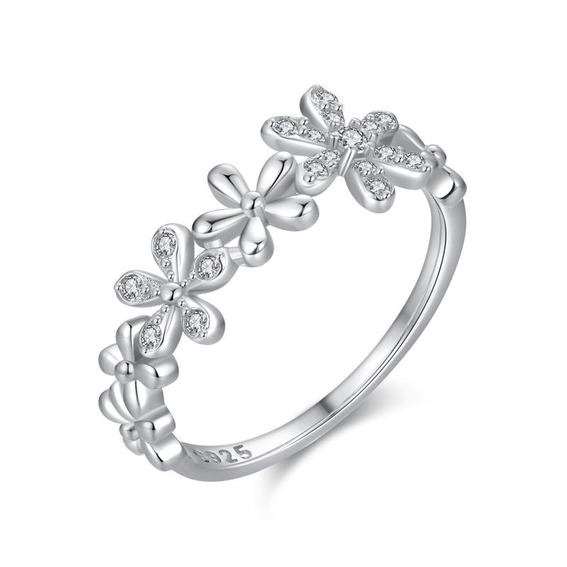 Sterling Silver Daisy Ring Female Korean Fashion Light Luxury Micro Diamond Ring Jewelry DealSniper.net