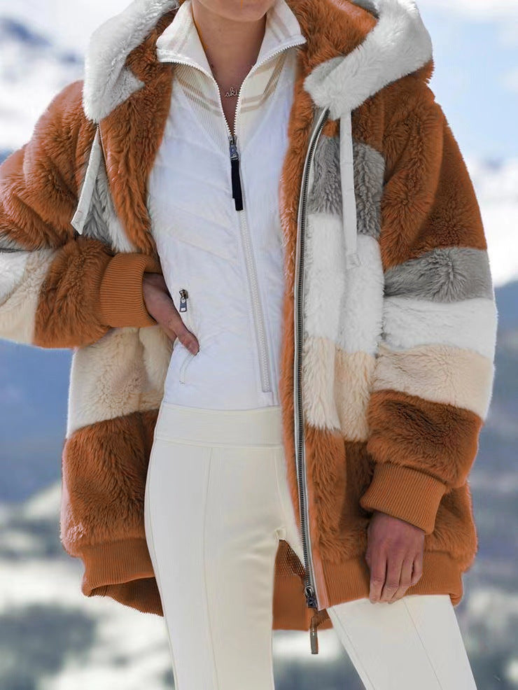 Winter Thick Warm Teddy Coat Woman Lapel Long Sleeve Fluffy Hairy Deals DealSniper.net Caramel colour 2XL