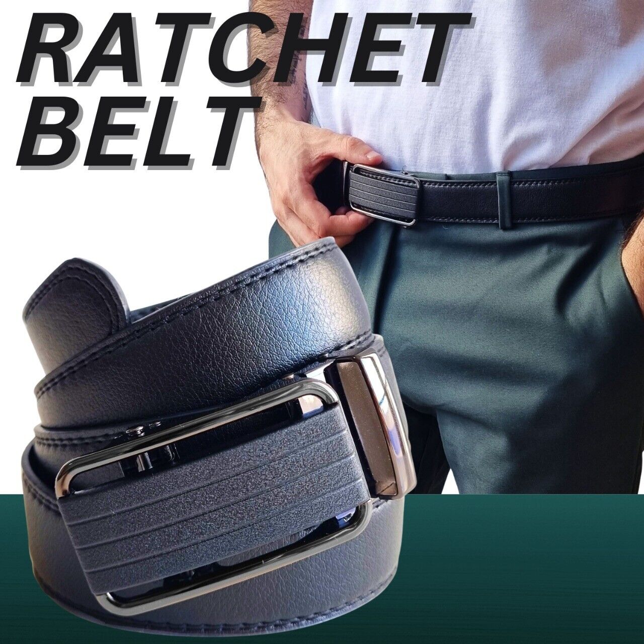 Microfiber Leather Mens Ratchet Belt Belts For Men Adjustable Size, Slide Buckle Men DealSniper.net