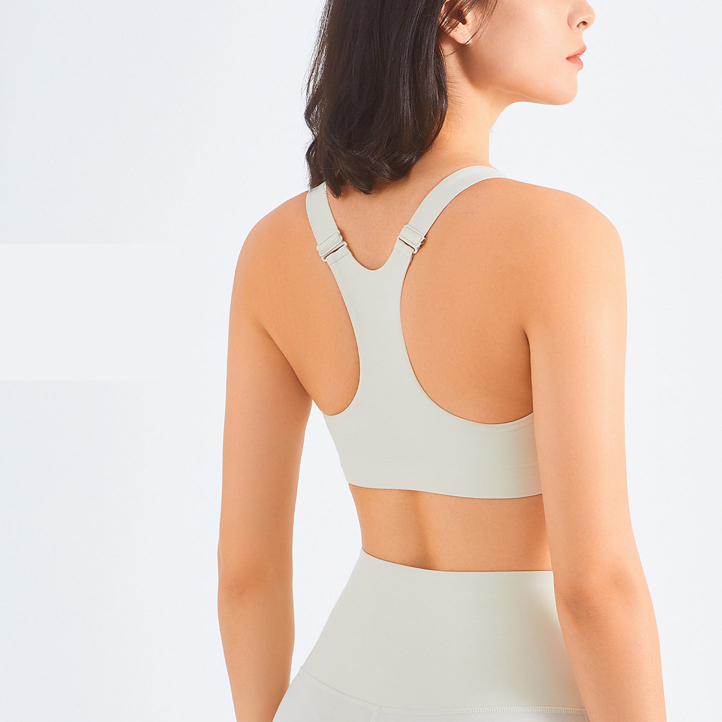 Zip Front Sports Bra Shock Absorption Gather For Women Women DealSniper.net Light lvory Size10
