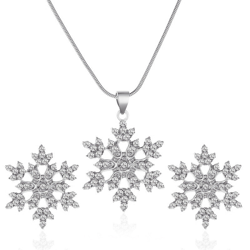 3pcs Snowflake Necklace Set With Rhinestones Jewelry DealSniper.net Silver