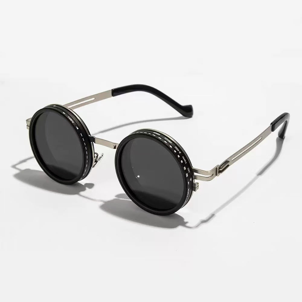 Hollow-out Temple Nd9 Adjustable Light-Reducing Sunglasses Men DealSniper.net Silver Black woven zipper box