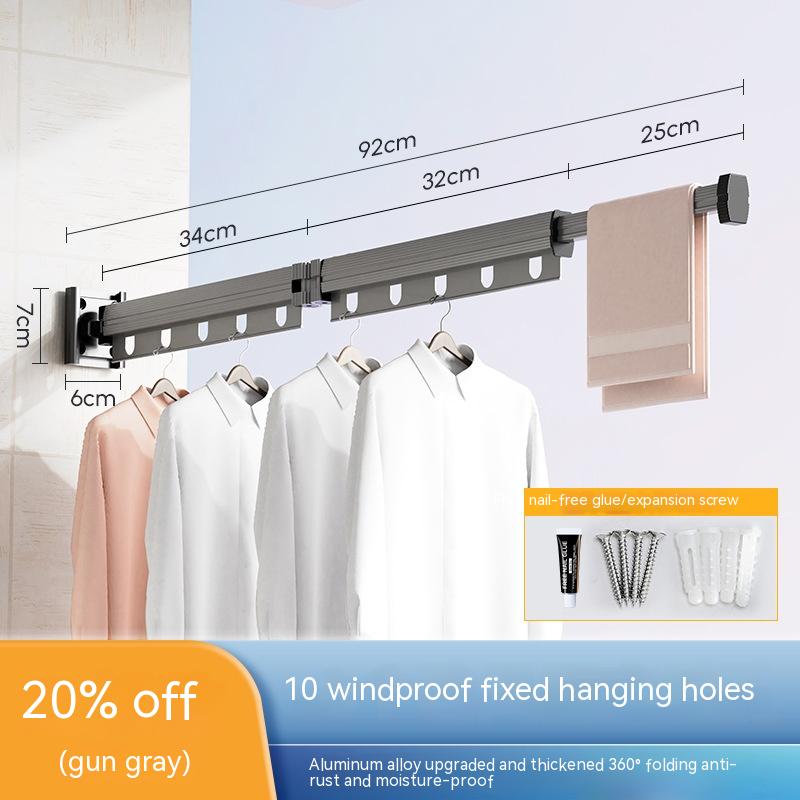 Suction Cup Folding Clothes Hanger Indoor Home Balcony House DealSniper.net Two Fold Gun Gray