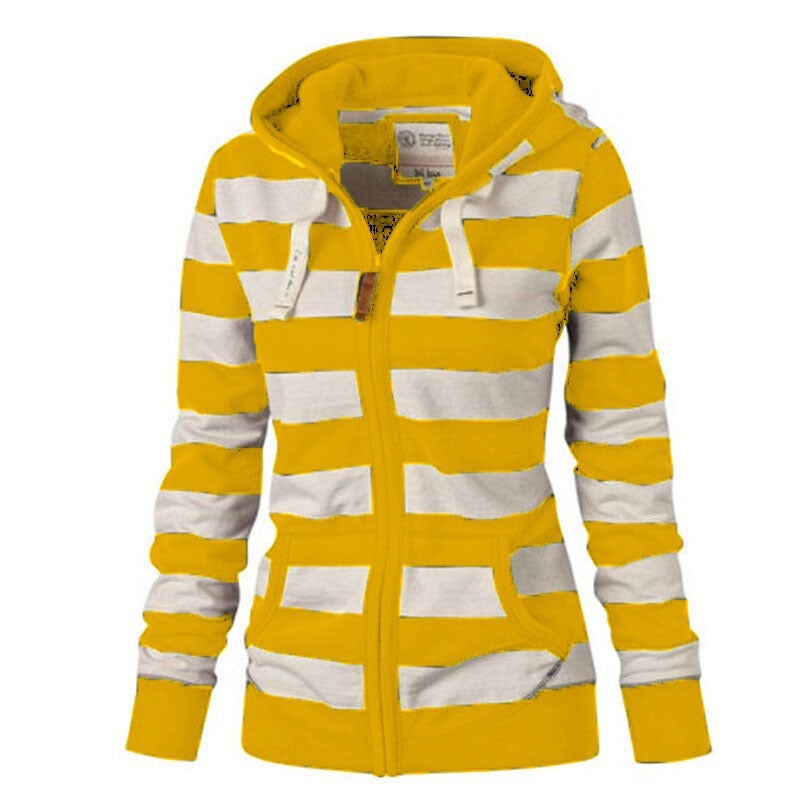 Hooded large size long sleeve striped sweater Women DealSniper.net Yellow 3XL