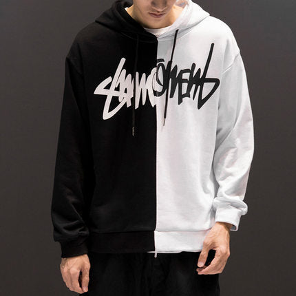 Women Patchwork Casual Hoodies Fall Winter Letter Printing Loose Pullover Men High Street Fashion Hooded Sweatshirts Men DealSniper.net White 2XL