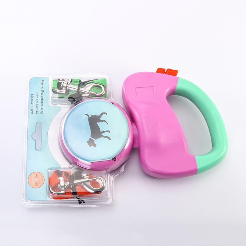 Retractable Dual Pet Dog Walking Leash Pets DealSniper.net Pink