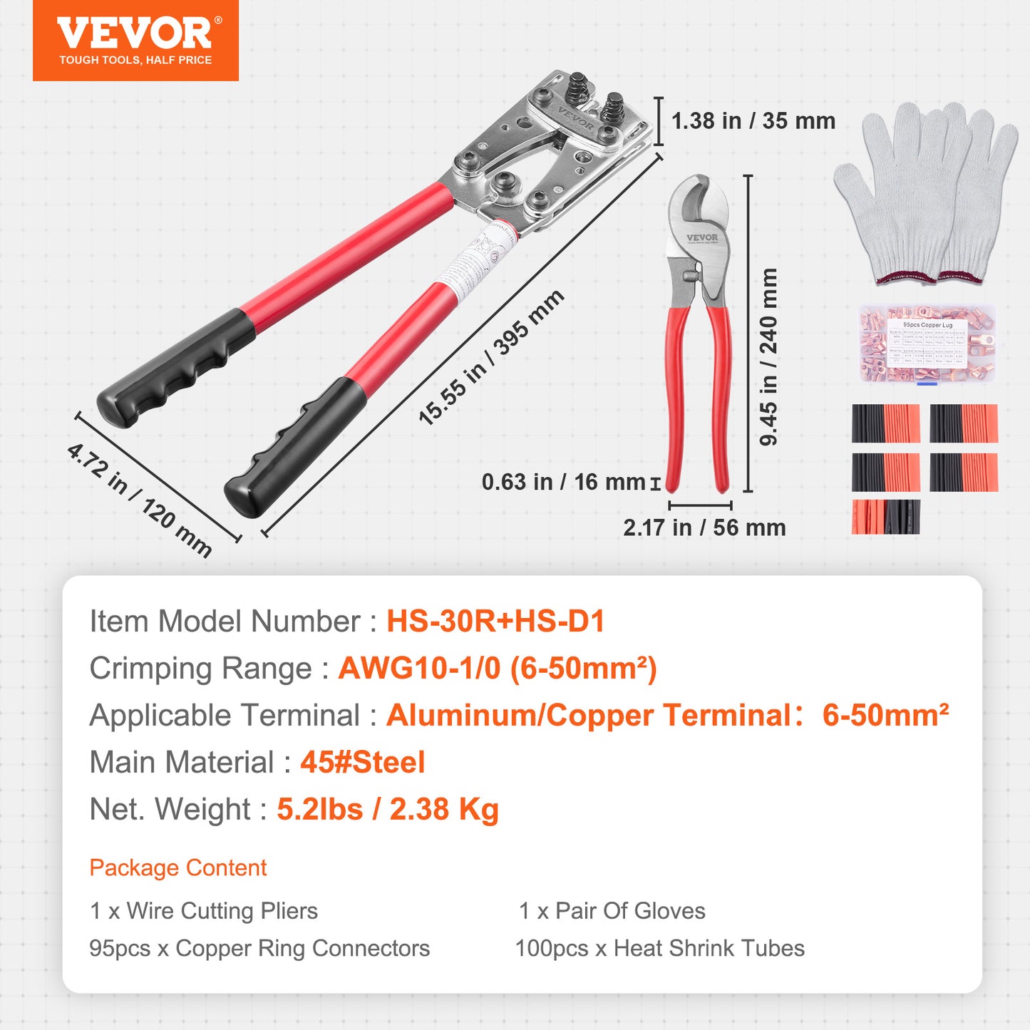 VEVOR Crimping Tool AWG Copper And Aluminum Terminal Tools DealSniper.net